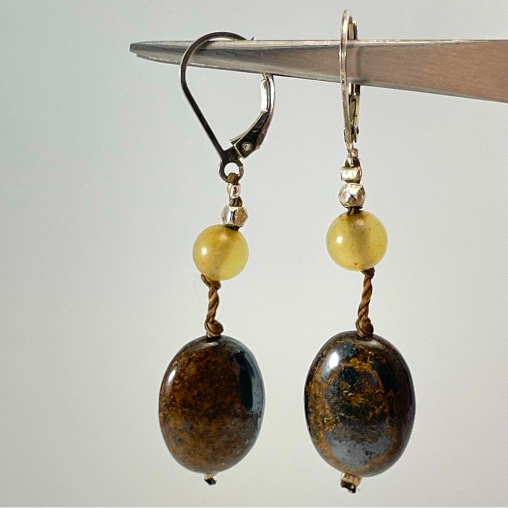 Bronzite 925 Sterling Silver Earrings Brown Stone Jewelry Gemstone Dangle